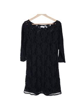 GXF Womens Lace Shift Dress Medium Black Romantic Floral Crochet Bohemian Chic